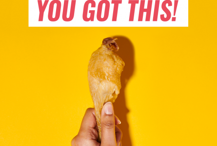 Defrosting You Got This image of hand holding cooked chicken leg