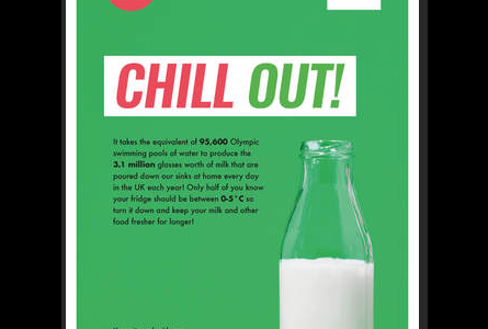 Half a glass bottle of milk with the text Chill Out