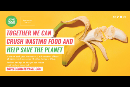 image of a half crushed banana text reads together we can crush wasting food and help save the planet